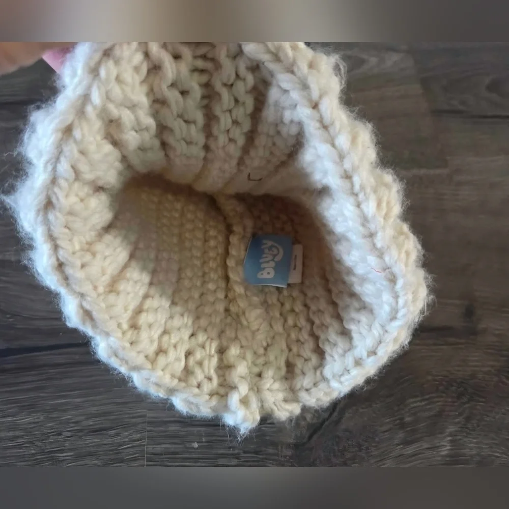 Kids Bluey Cream Knit Pom-Pom Beanie Hat